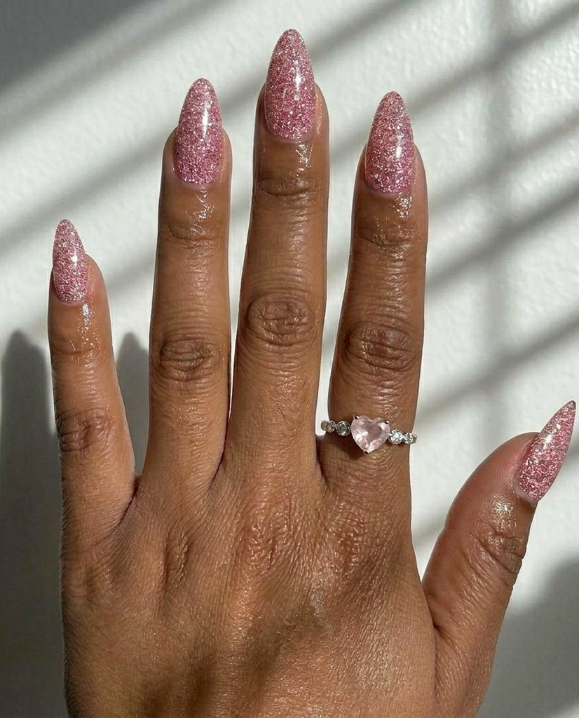 luxury nails featuring pink glitter nails